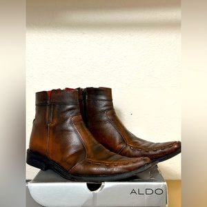 ALDO Men’s Brown Leather Ankle Zip Casual Boot Size 10